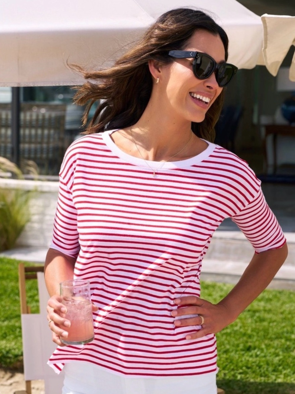 Frank & Eileen Josephine Red and White Striped Tee Large Nautical Preppy Coastal